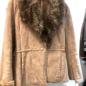 Small Beige New York & Company faux fur/suede coat.